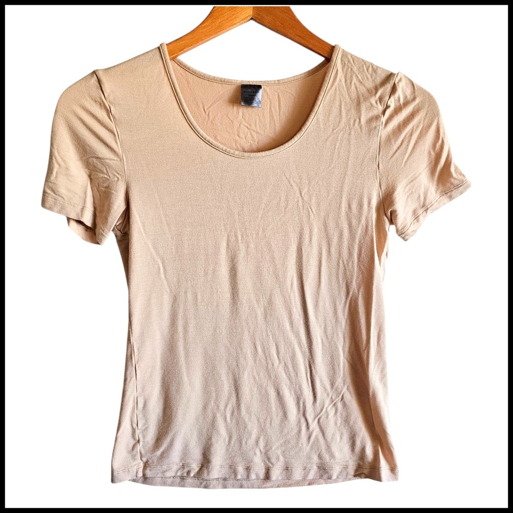 Schiesser Beige Scoop Neck Short Sleeve Top Tee Basic Everyday Size M